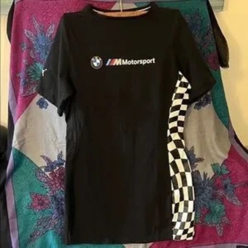 BMW Motorsport Black Tee with Checkered Accent